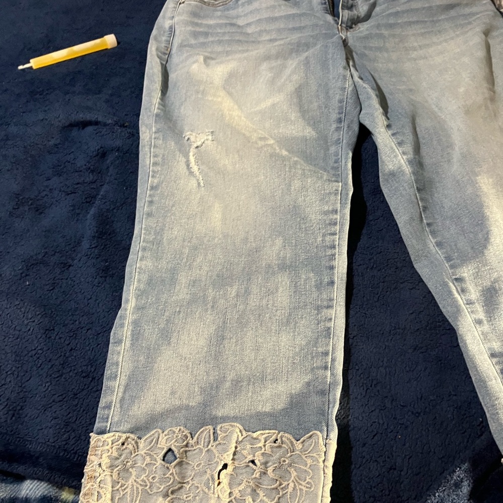 Lane Bryant Jeans w/flowered hem. Super cute on.Light Denim. I wore one time. - Picture 3 of 10